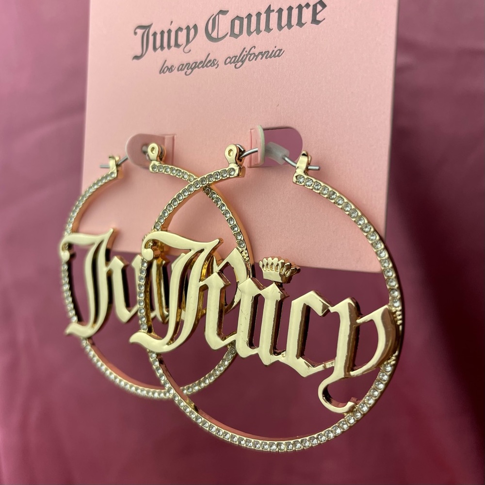 Juicy couture gold hoops with rhinestones